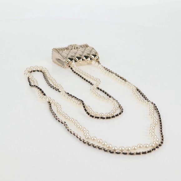 CHANEL Matelasse 2021S Pearl Necklace Metal Gold tone CC Auth 131853SM - Picture 8 of 16